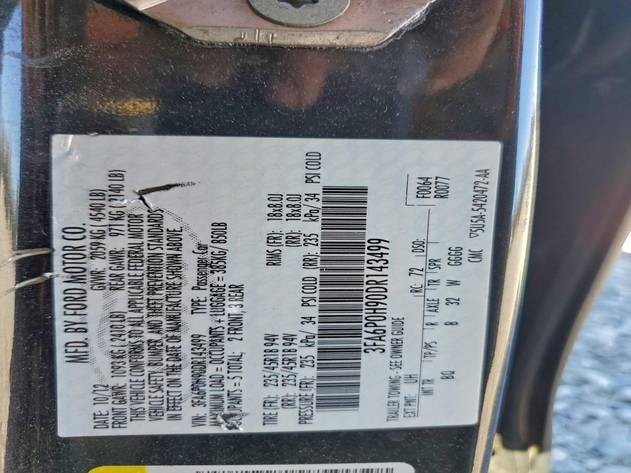 2013 FORD FUSION SE photo 13