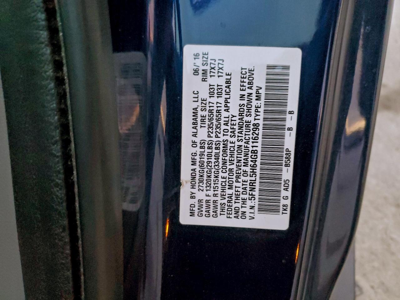 2016 HONDA ODYSSEY EXL photo 13