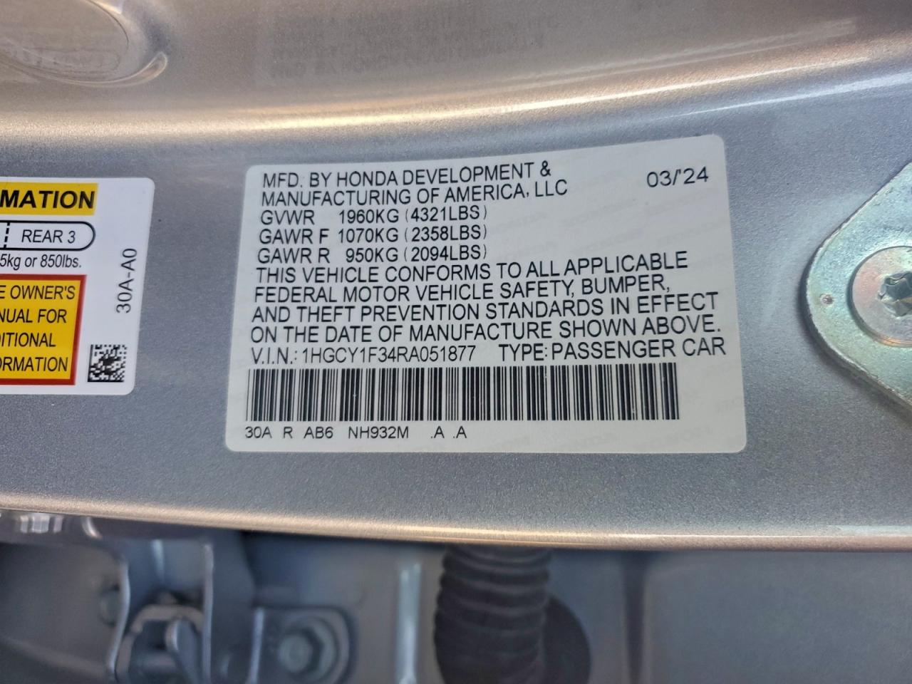 2024 HONDA ACCORD EX photo 12