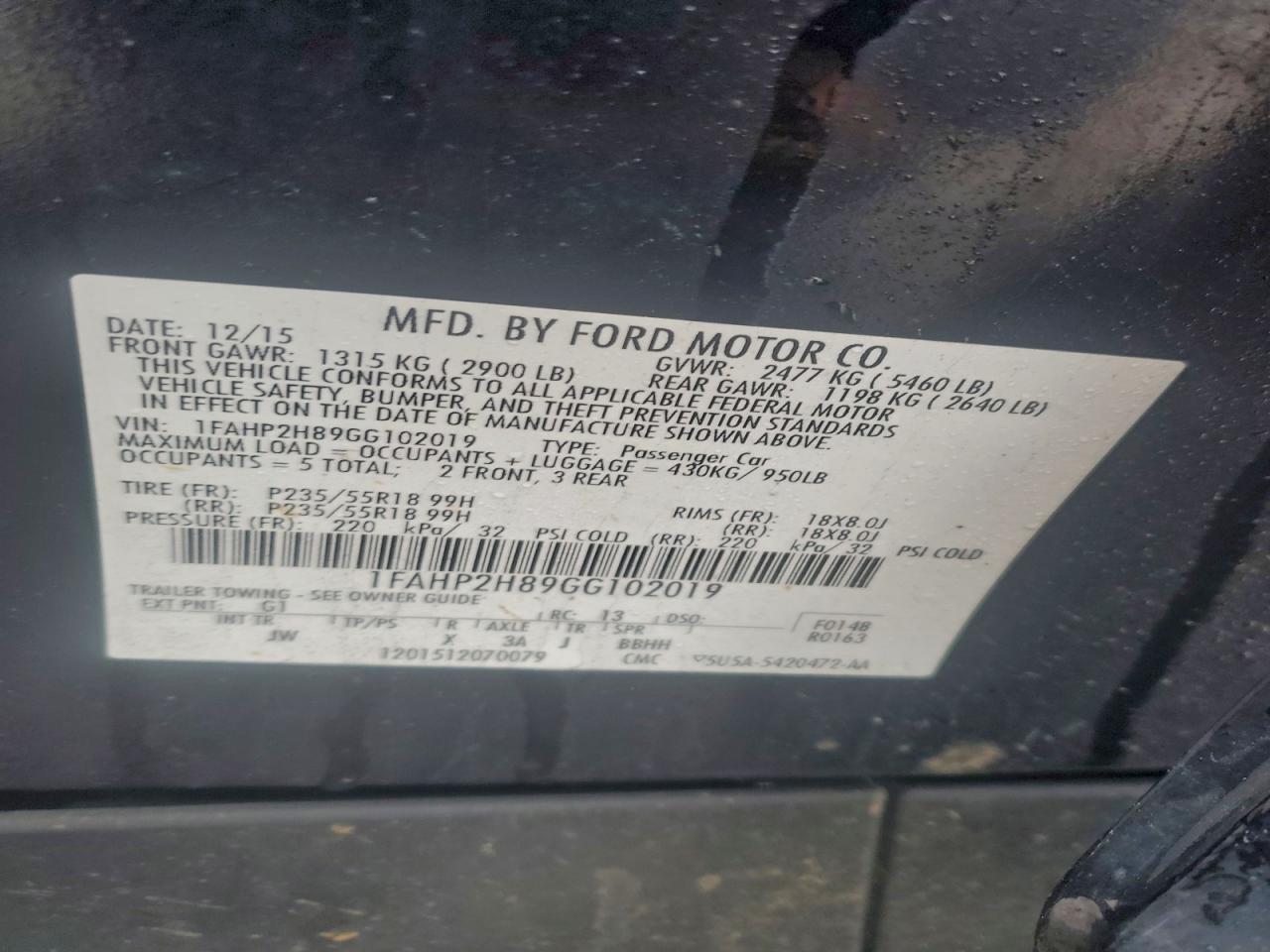 2016 FORD TAURUS SEL photo 12
