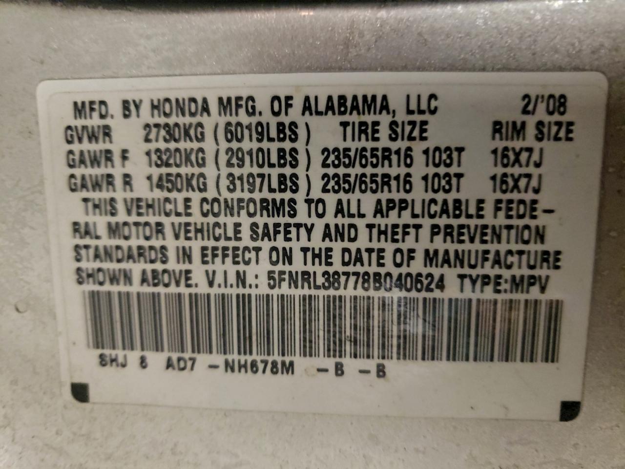 2008 HONDA ODYSSEY EXL photo 13