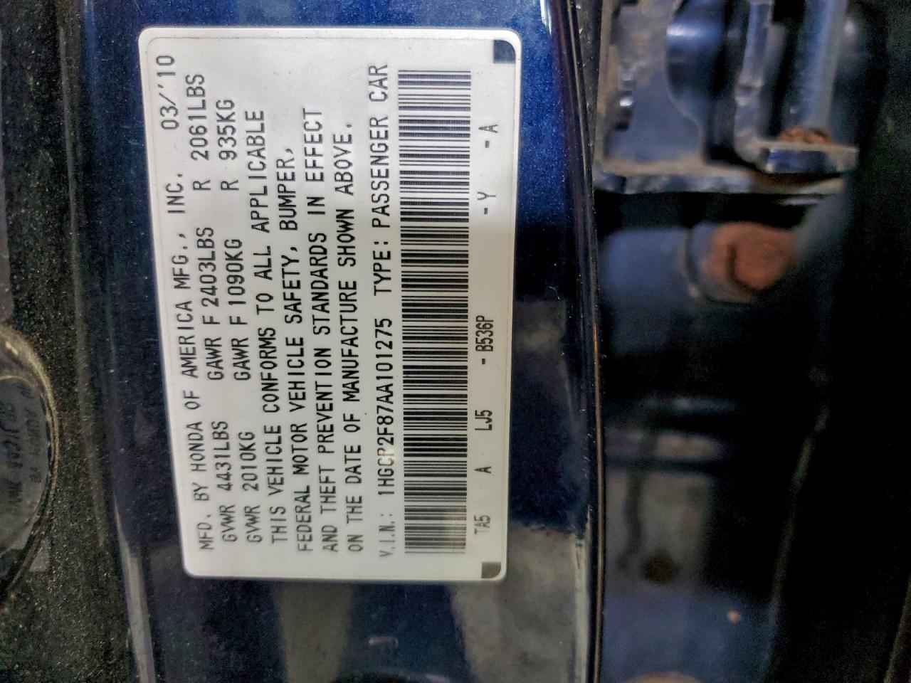 2010 HONDA ACCORD EXL photo 12