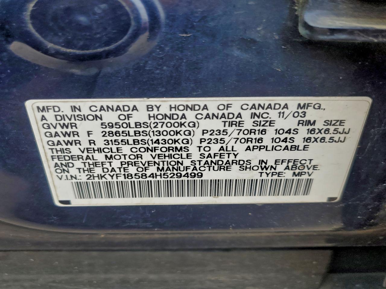 2004 HONDA PILOT EXL photo 13