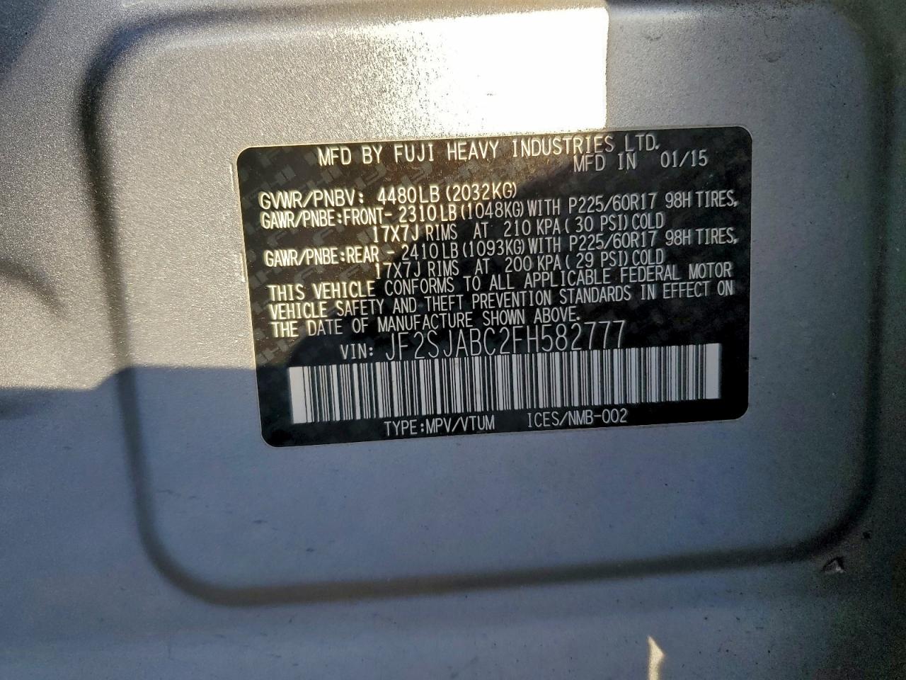 2015 SUBARU FORESTER 2.5I photo 13