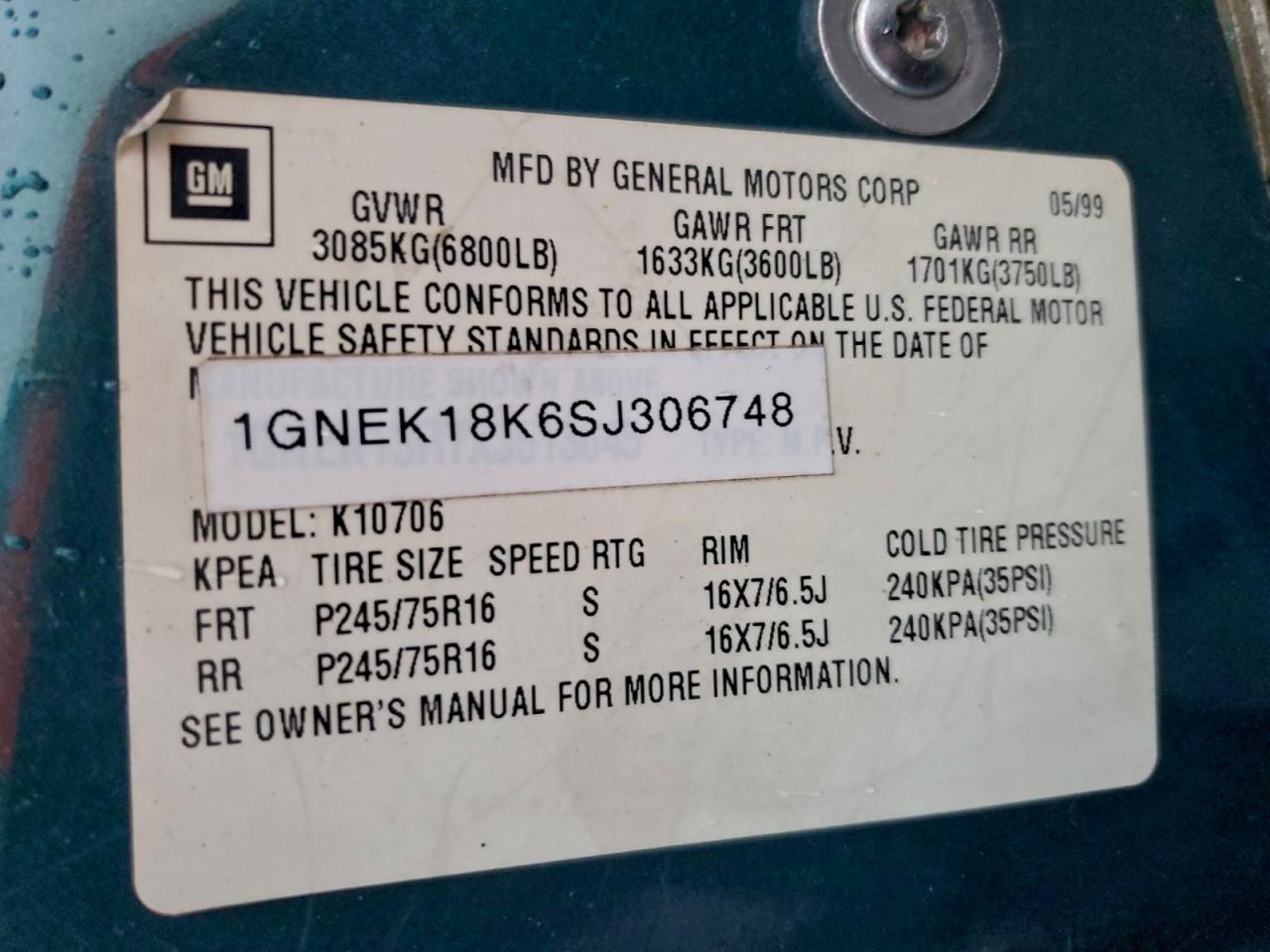 1995 CHEVROLET TAHOE K1500 photo 13