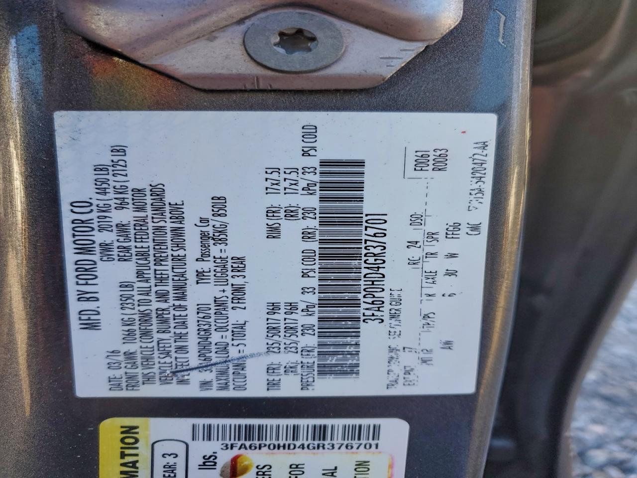 2016 FORD FUSION SE photo 13