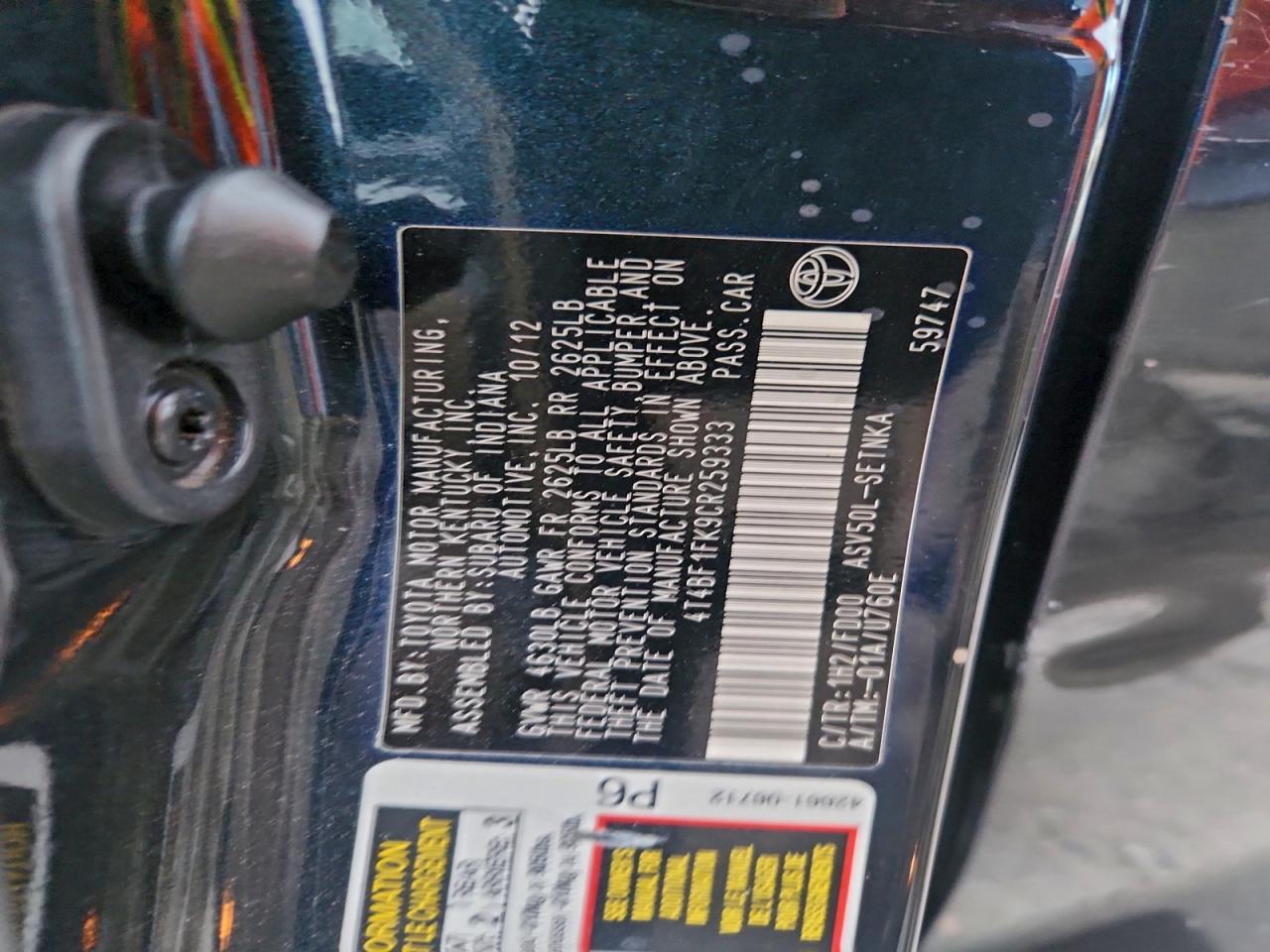 2012 TOYOTA CAMRY BASE photo 12