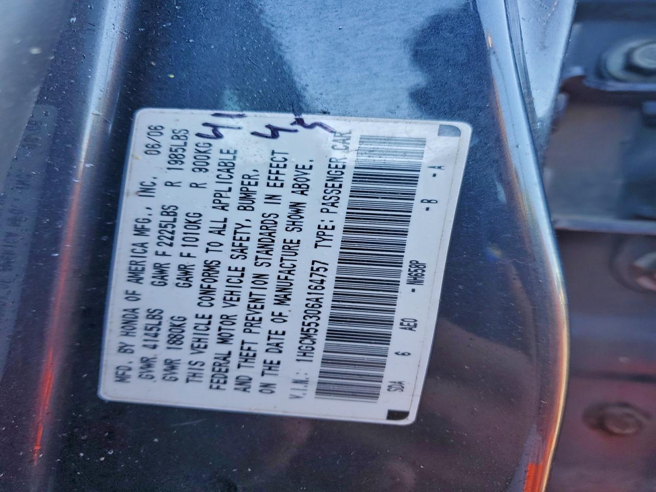 2006 HONDA ACCORD SE photo 13