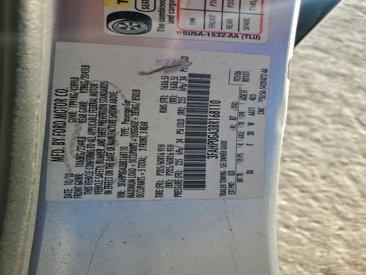 2011 FORD FUSION S photo 12