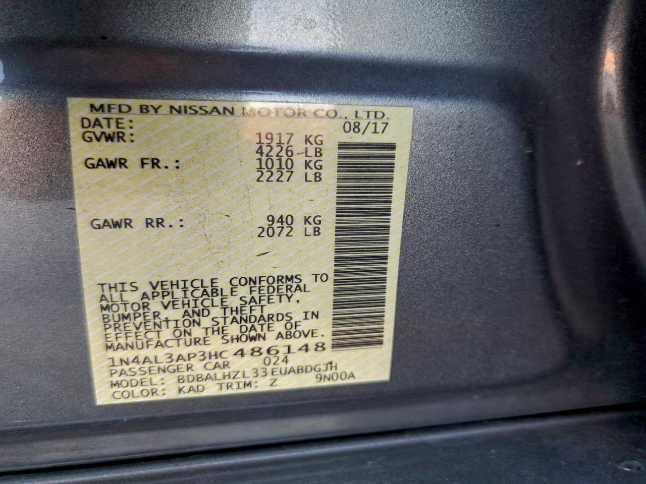 2017 NISSAN ALTIMA 2.5 photo 13