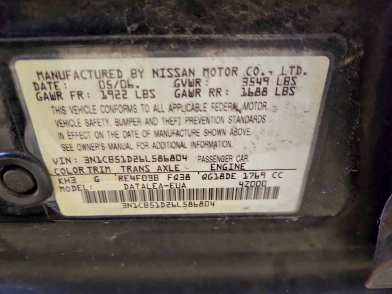 2006 NISSAN SENTRA 1.8 photo 12