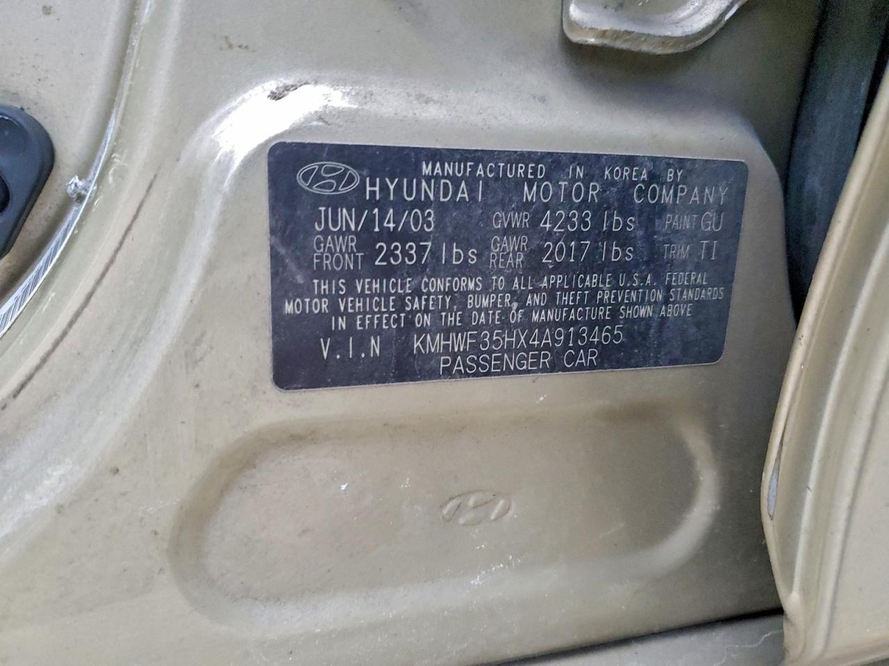 2004 HYUNDAI SONATA GLS photo 12