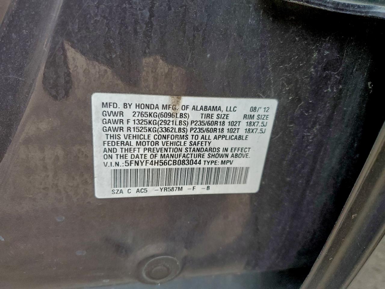 2012 HONDA PILOT EXL photo 13