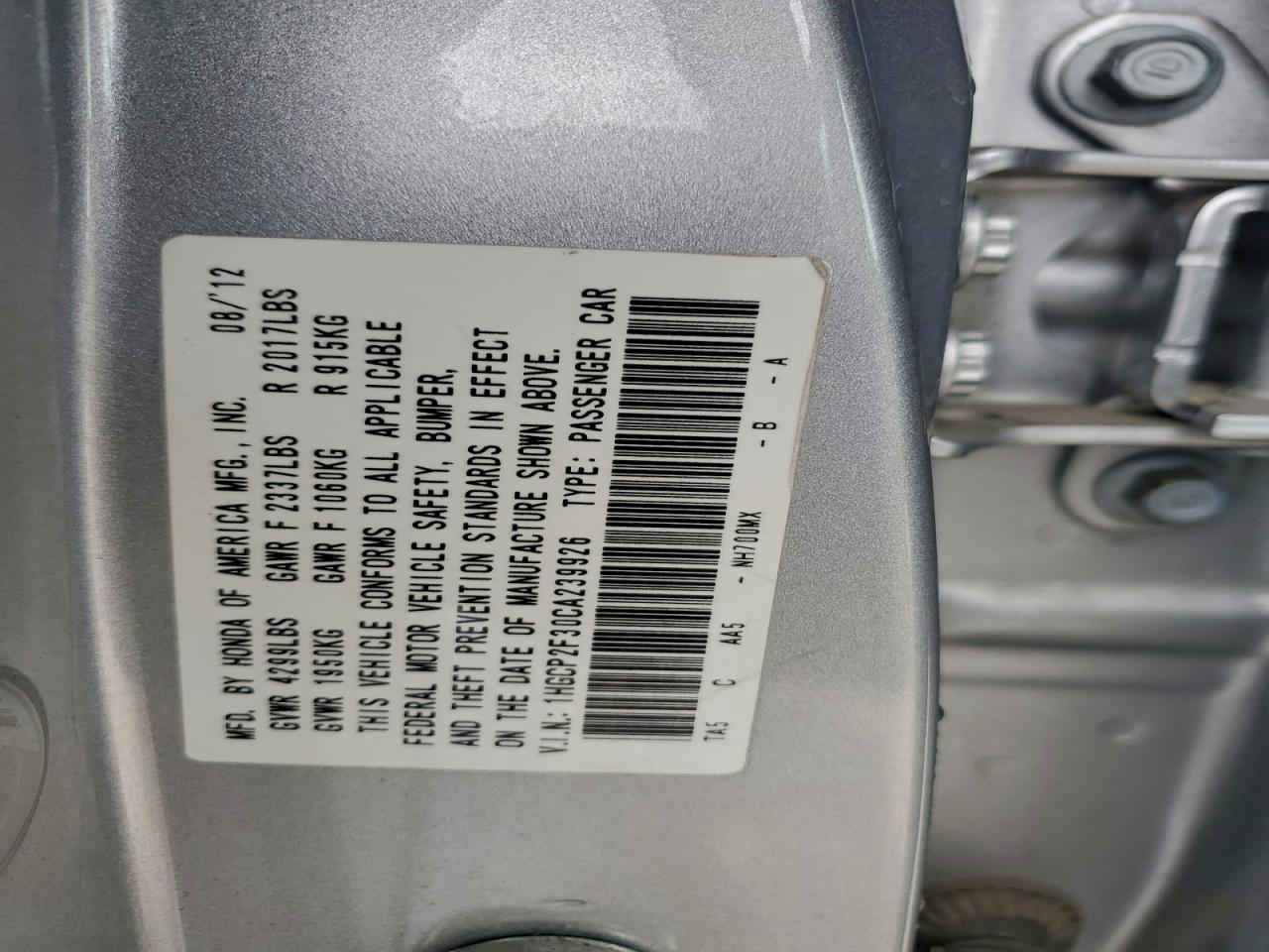 2012 HONDA ACCORD LX photo 12