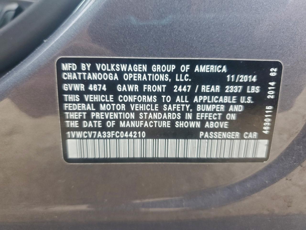 2015 VOLKSWAGEN PASSAT SEL photo 12
