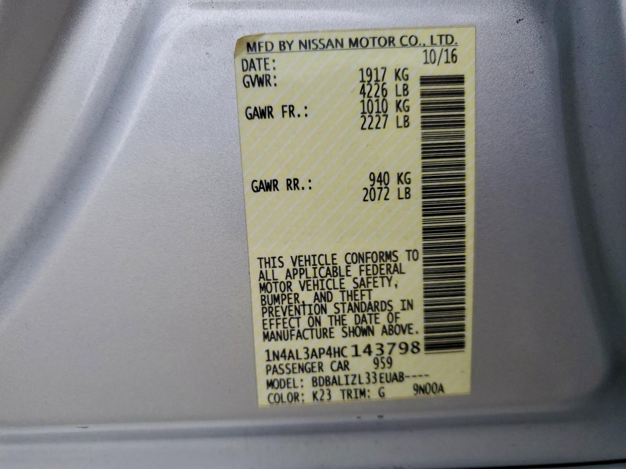 2017 NISSAN ALTIMA 2.5 photo 13