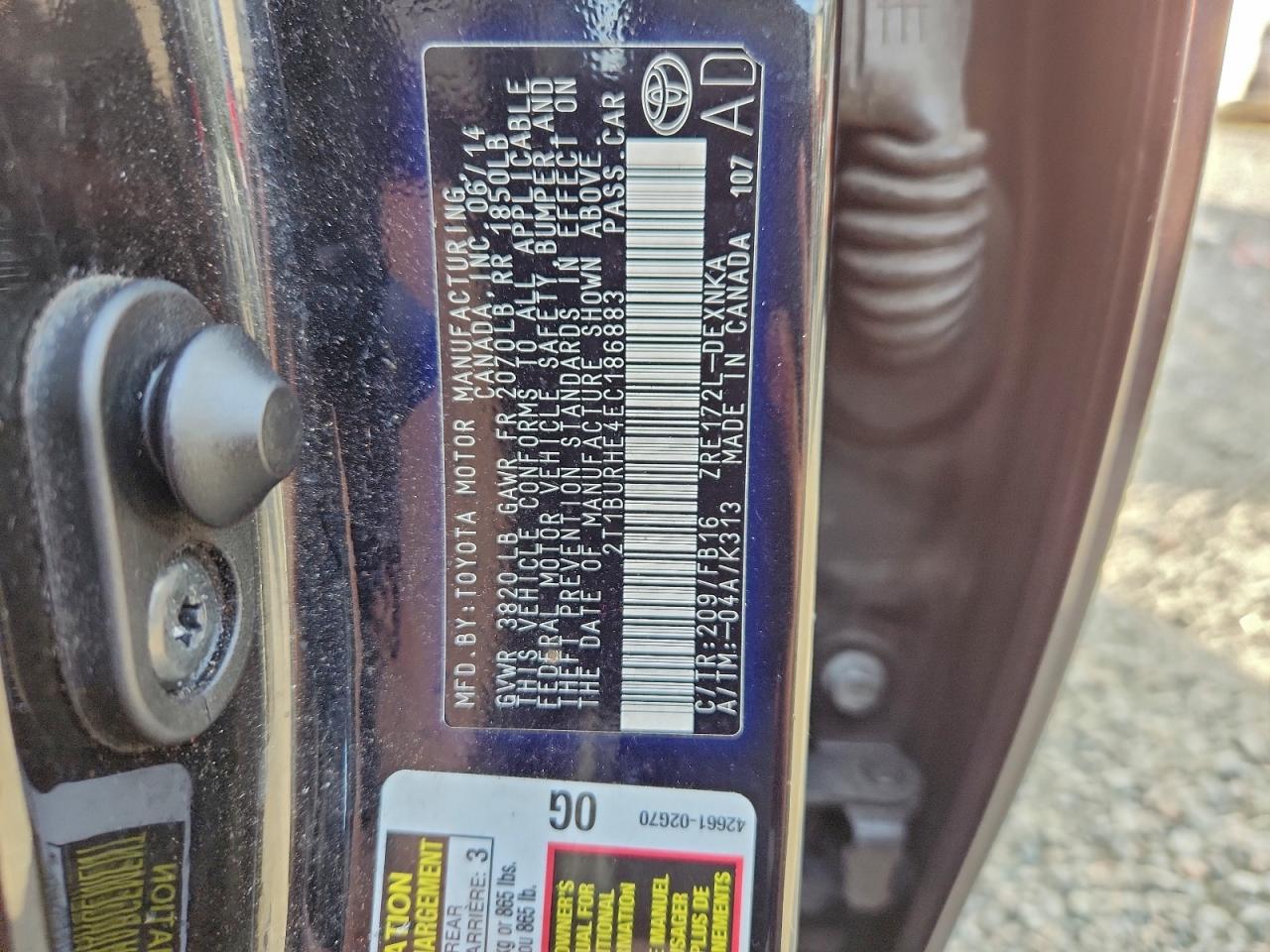 2014 TOYOTA COROLLA L photo 13