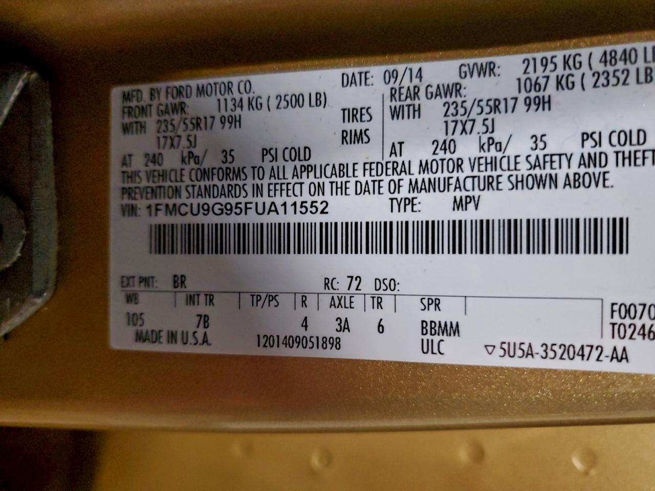 2015 FORD ESCAPE SE photo 13