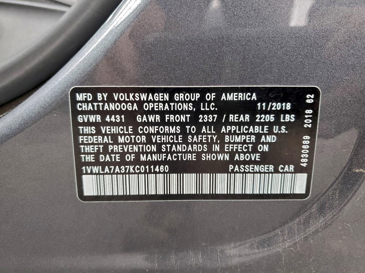 2019 VOLKSWAGEN PASSAT WOLFSBURG photo 12