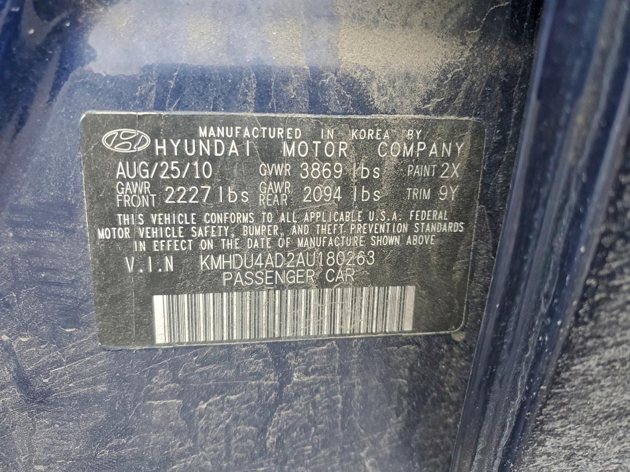 2010 HYUNDAI ELANTRA BLUE photo 12