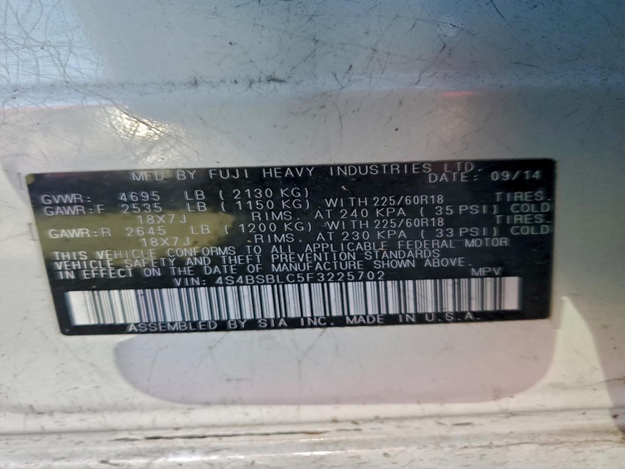 2015 SUBARU OUTBACK 2.5I LIMITED photo 13