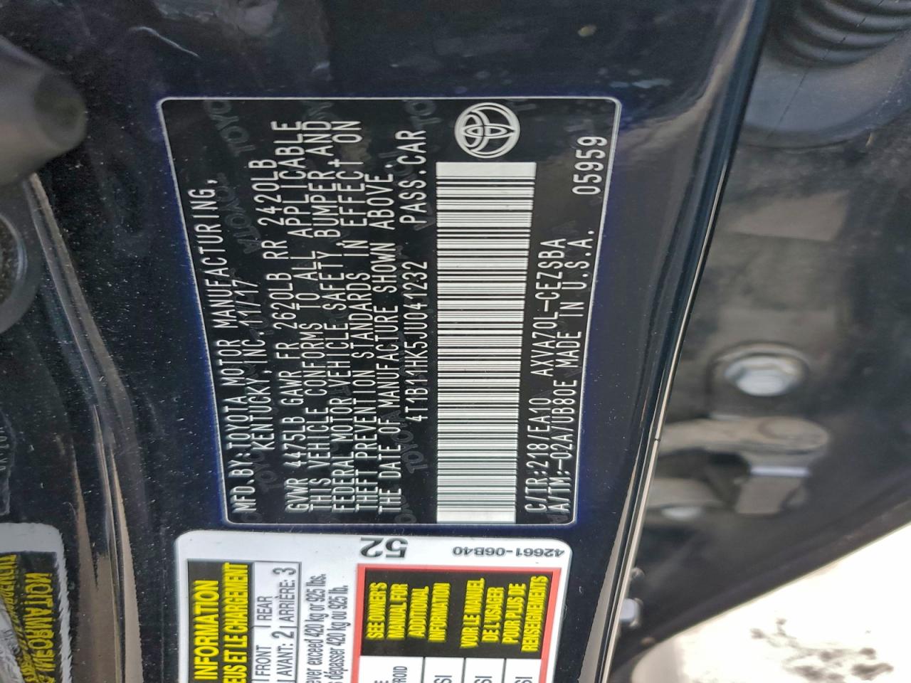 2018 TOYOTA CAMRY L photo 13