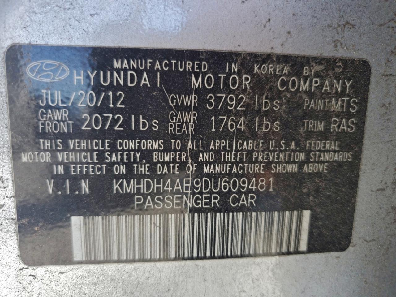 2013 HYUNDAI ELANTRA GLS photo 12