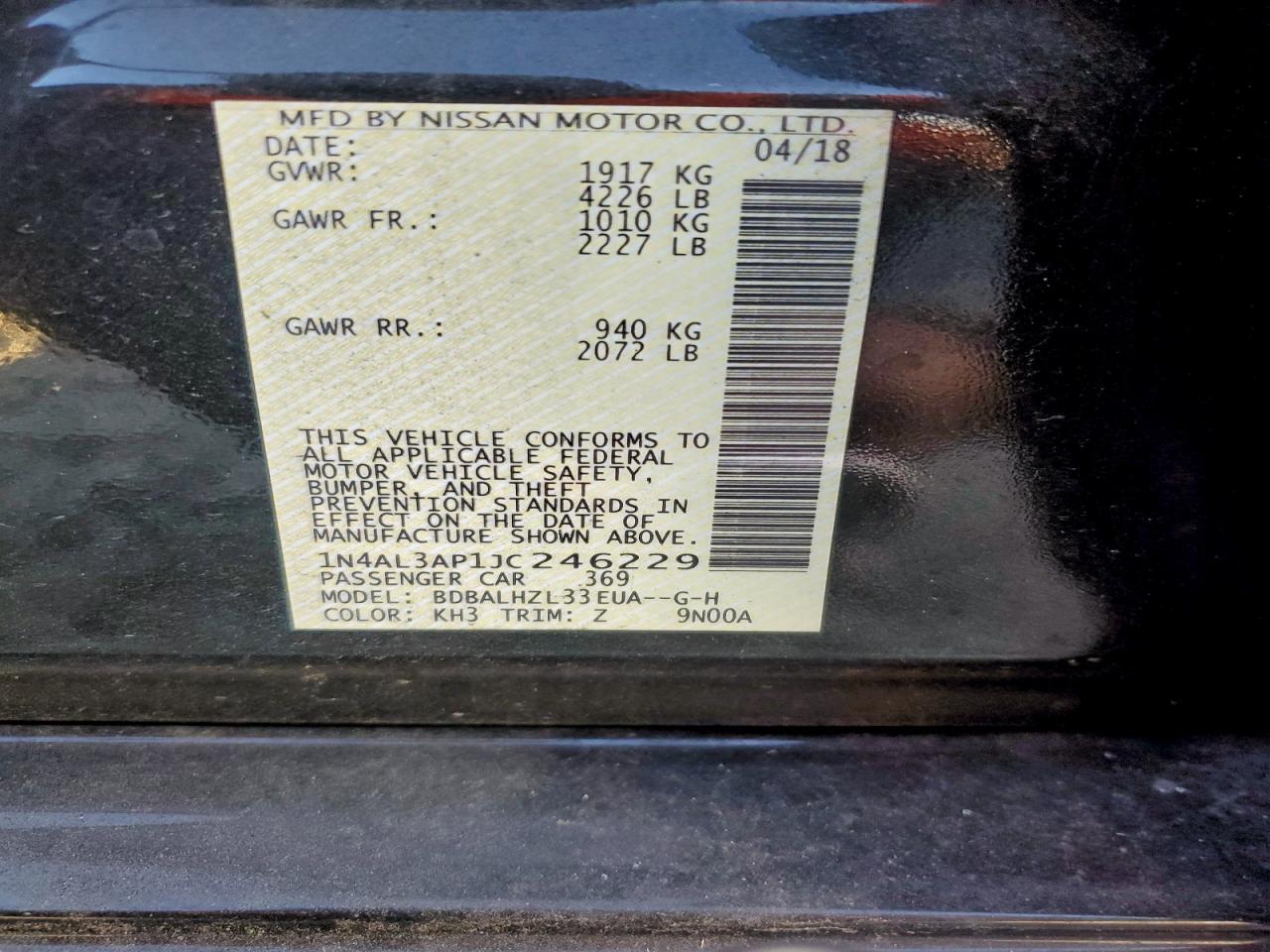 2018 NISSAN ALTIMA 2.5 photo 12
