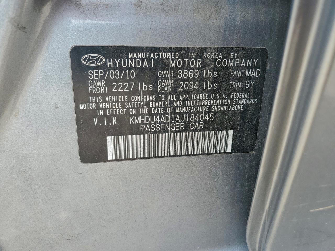 2010 HYUNDAI ELANTRA BLUE photo 12