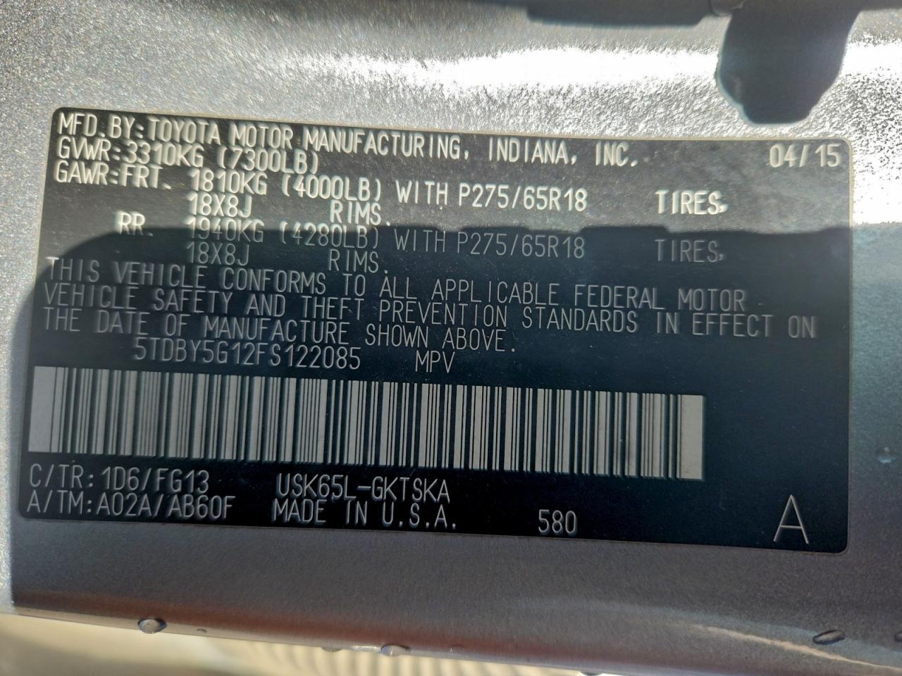 2015 TOYOTA SEQUOIA SR5 photo 13