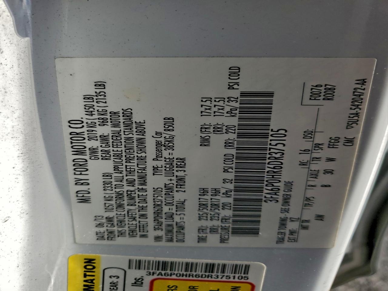 2013 FORD FUSION SE photo 12