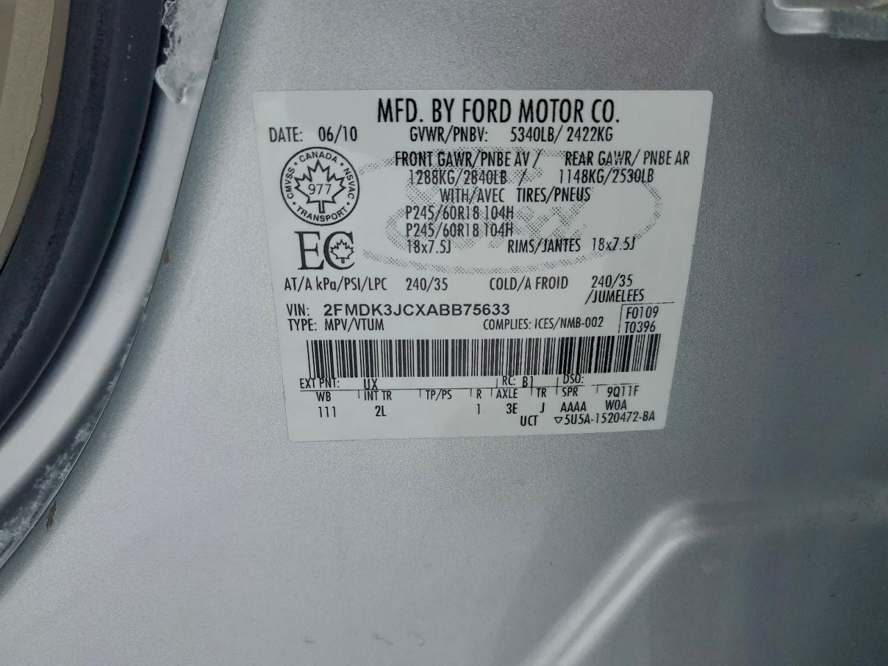 2010 FORD EDGE SEL photo 14