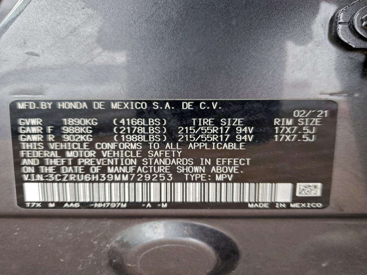 2021 HONDA HR-V LX photo 13