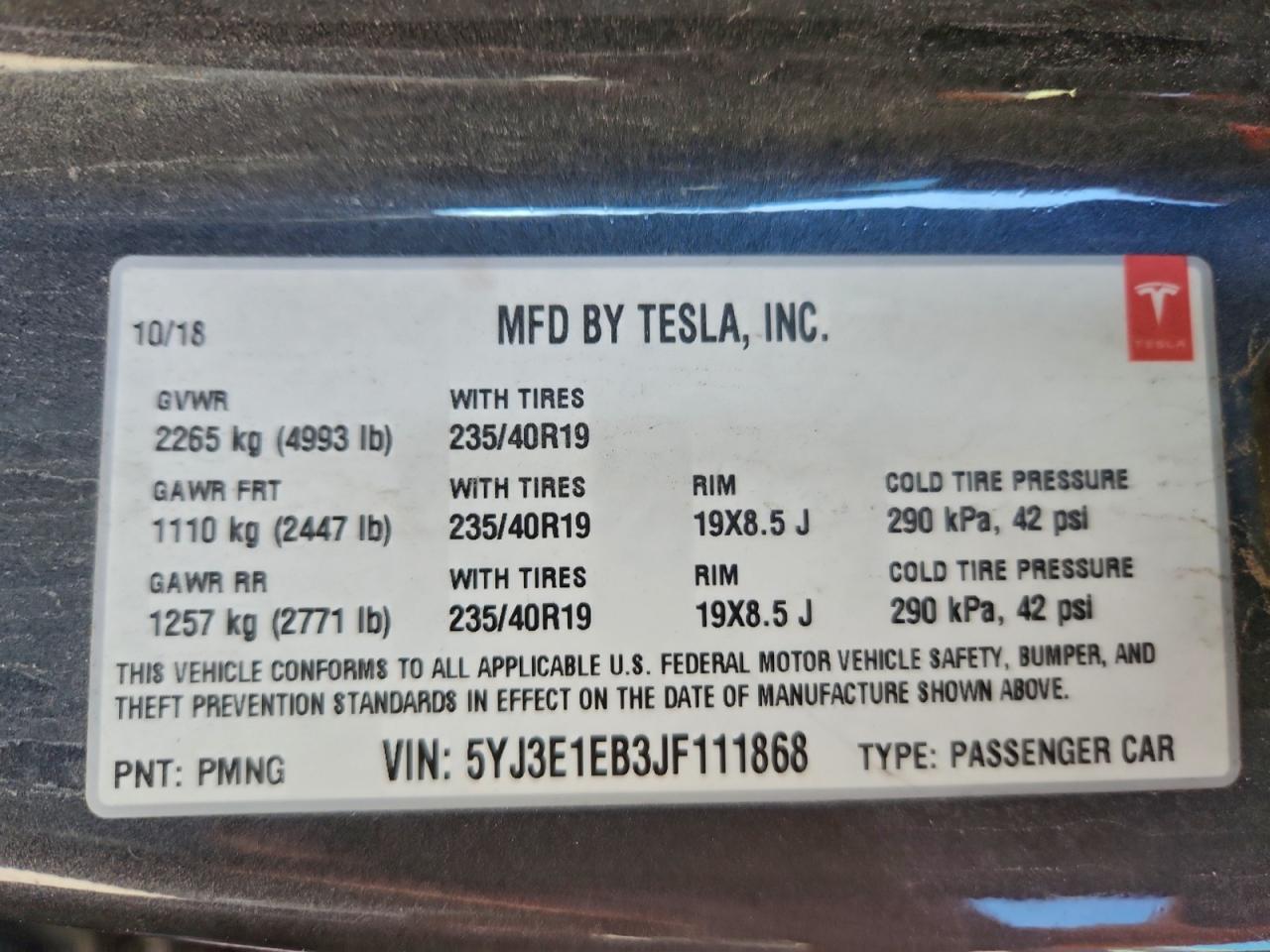 2018 TESLA MODEL 3 photo 12