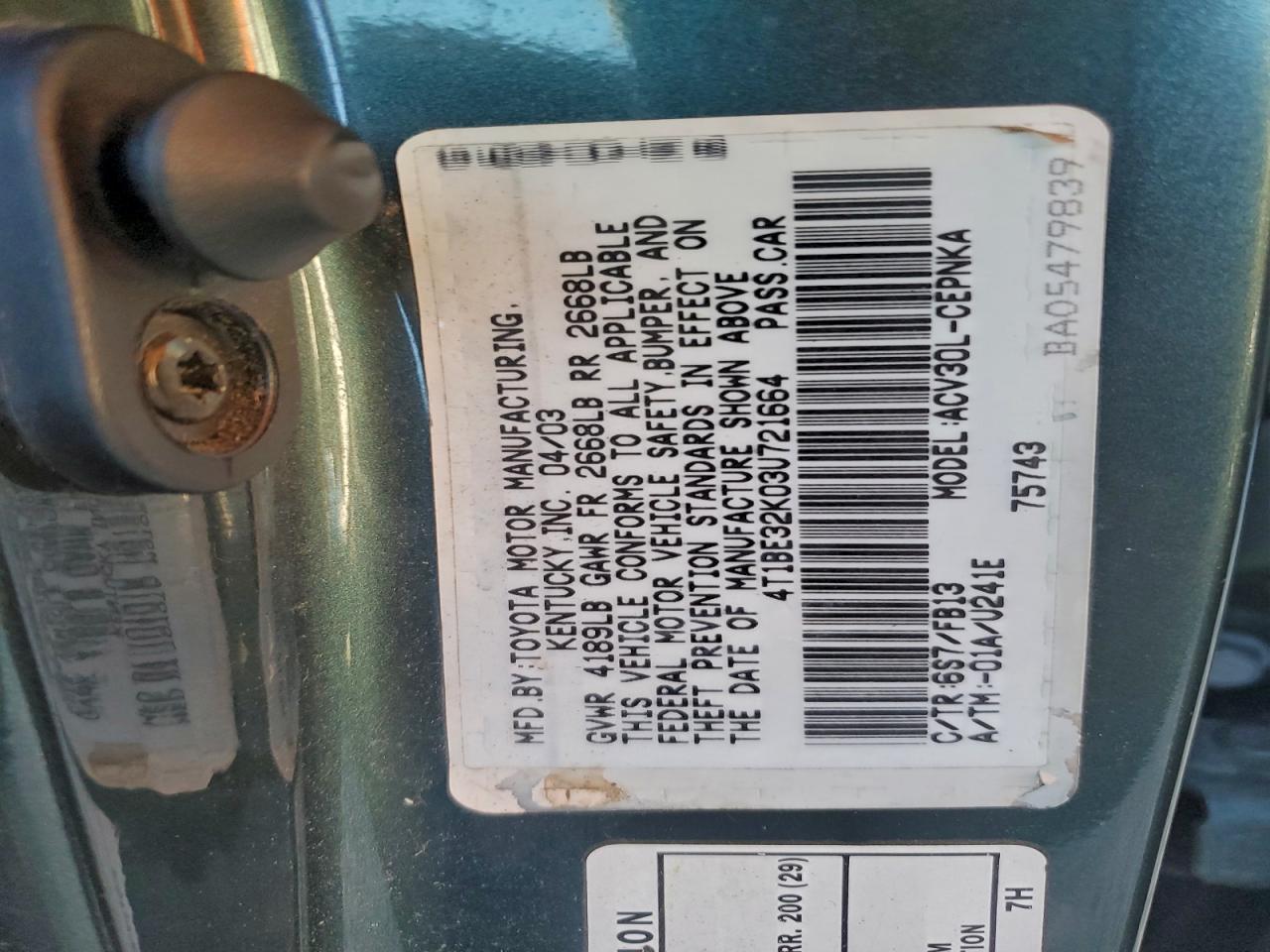 2003 TOYOTA CAMRY LE photo 12