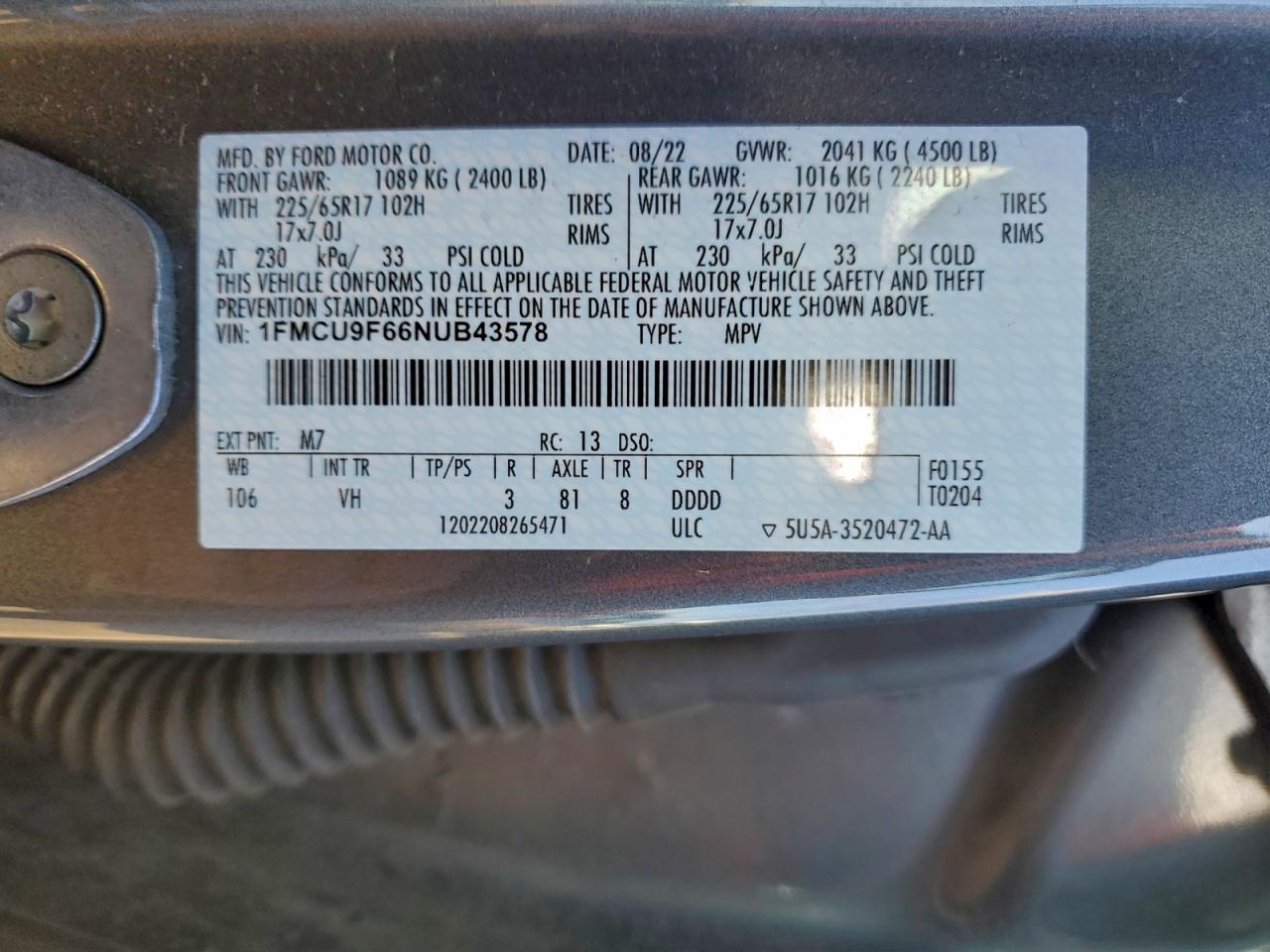2022 FORD ESCAPE S photo 13