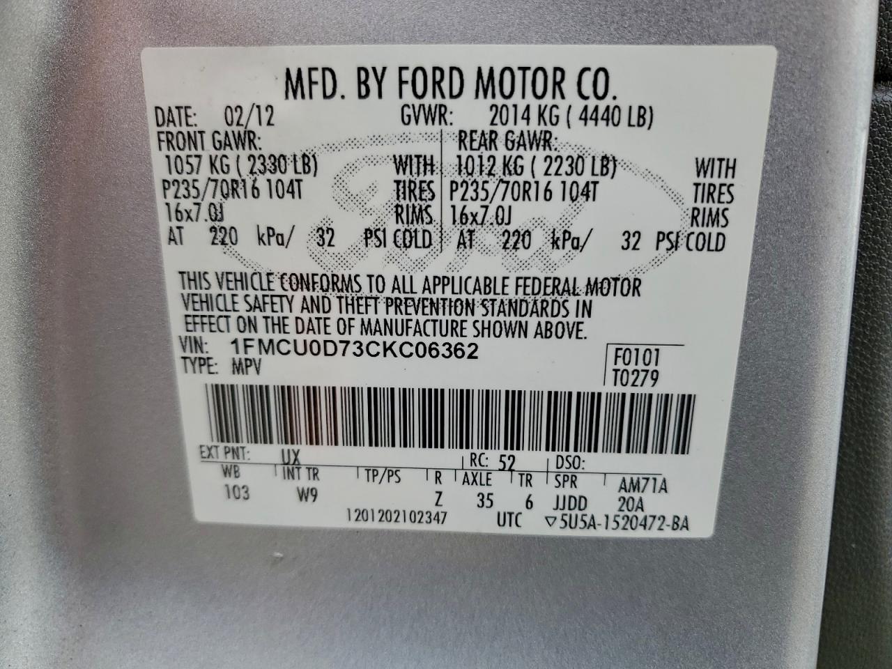 2012 FORD ESCAPE XLT photo 13