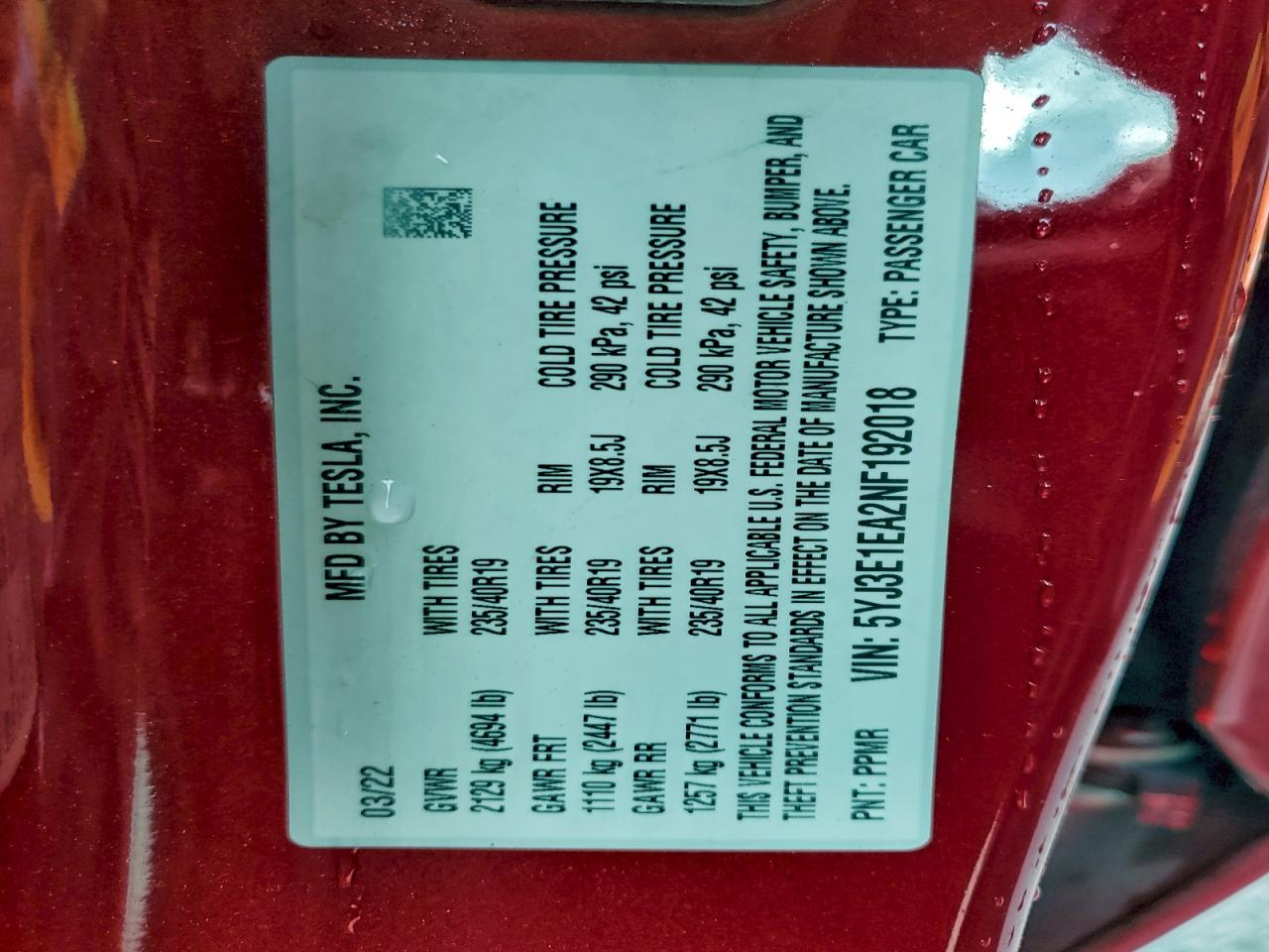 2022 TESLA MODEL 3 photo 12
