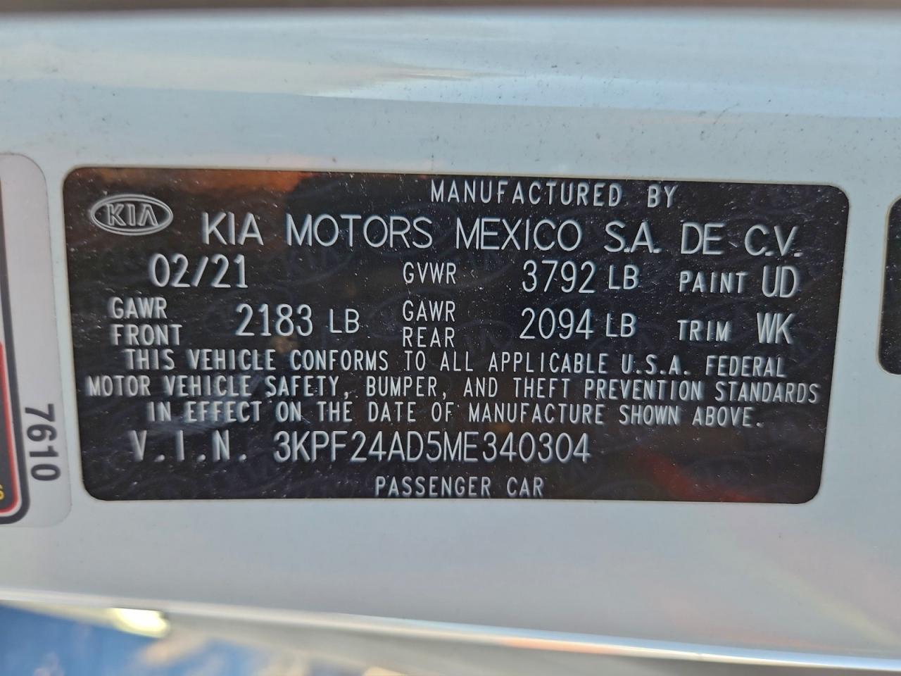 2021 KIA FORTE FE photo 12