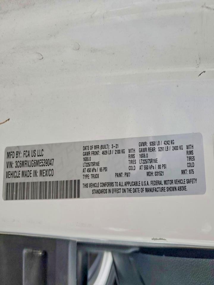 2021 RAM PROMASTER 3500 DELIVERY VAN photo 13