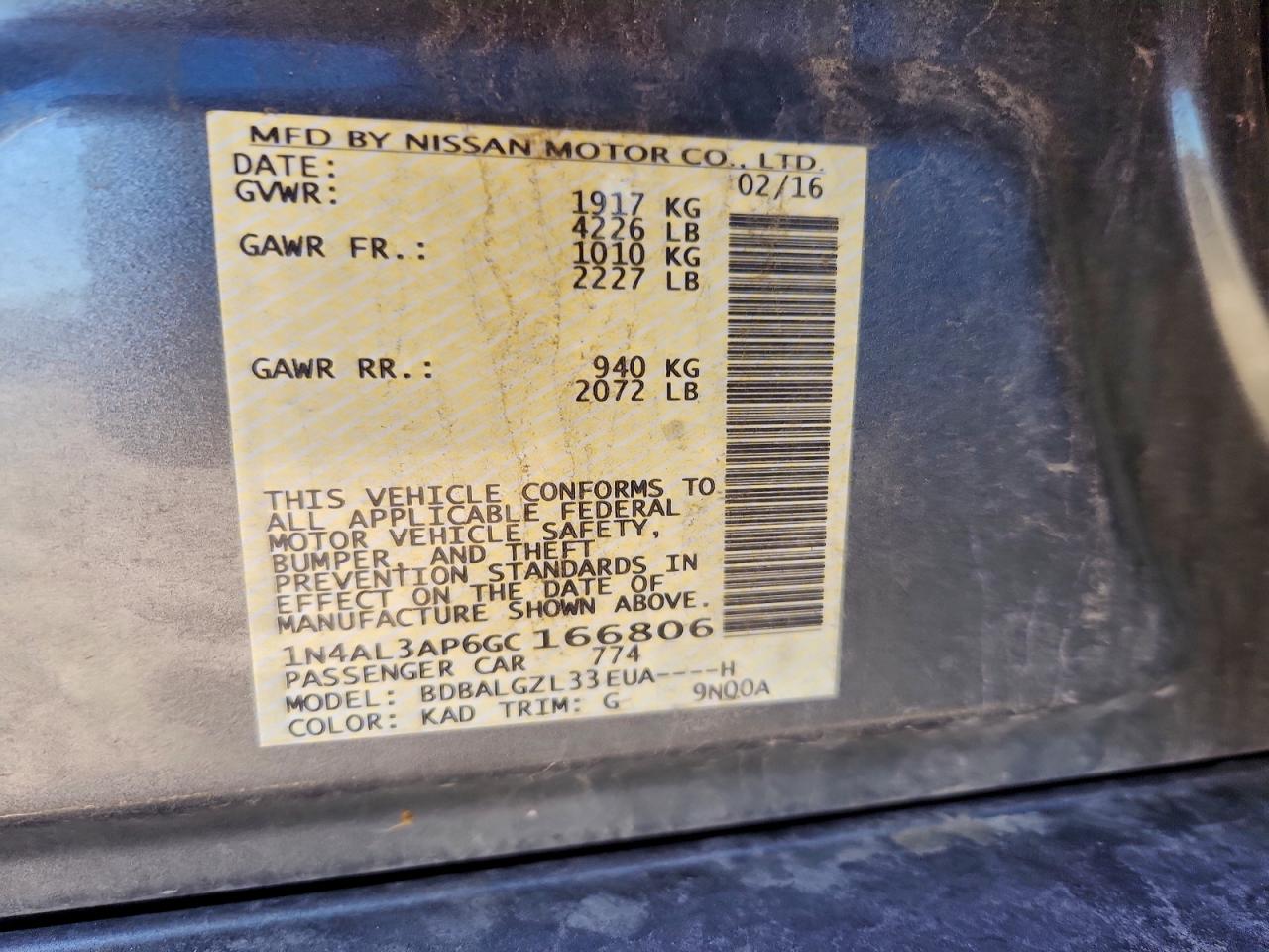 2016 NISSAN ALTIMA 2.5 photo 12