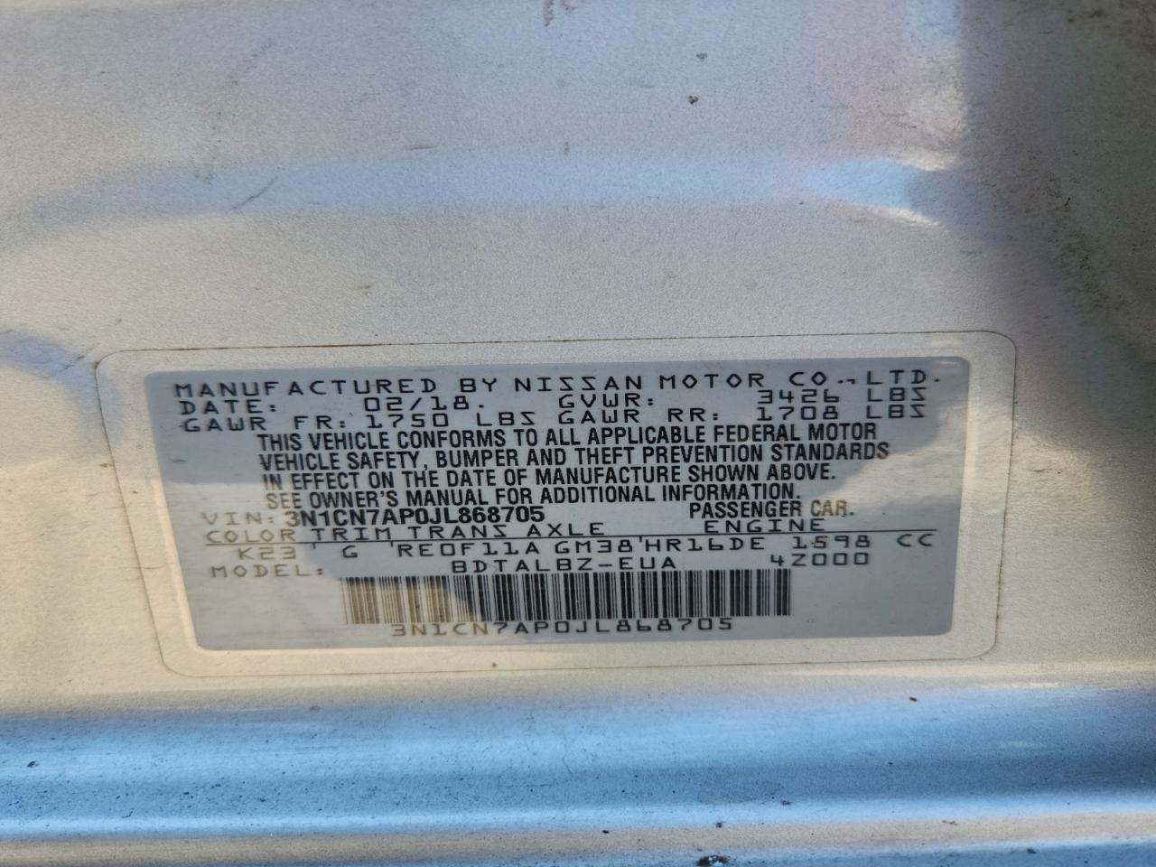 2018 NISSAN VERSA S photo 12