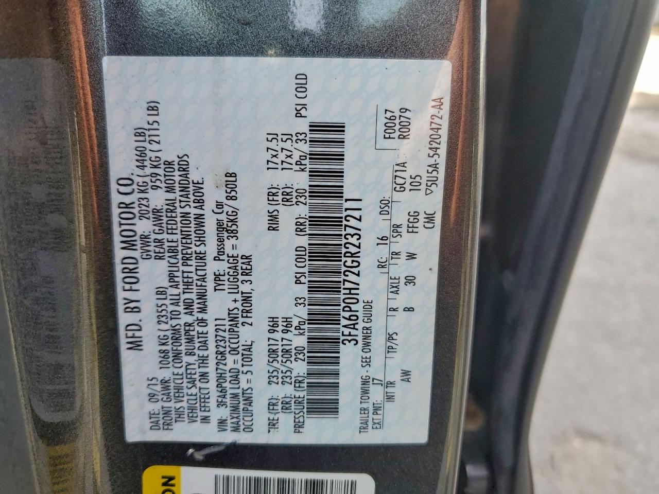 2016 FORD FUSION SE photo 13