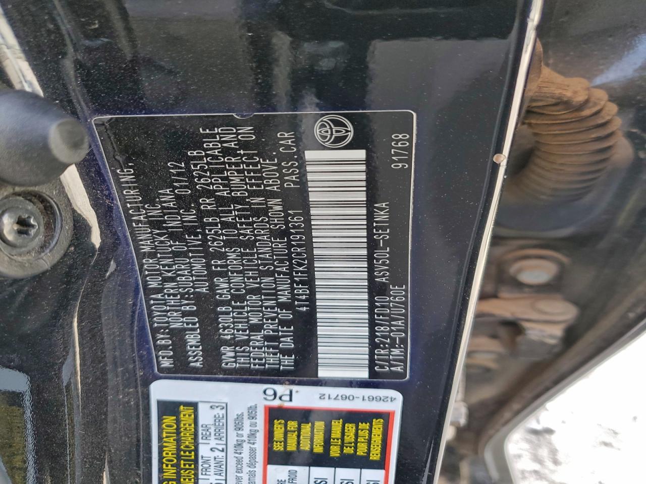 2012 TOYOTA CAMRY BASE photo 12