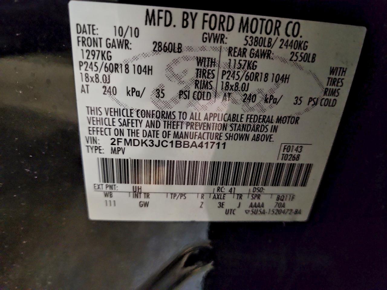 2011 FORD EDGE SEL photo 14