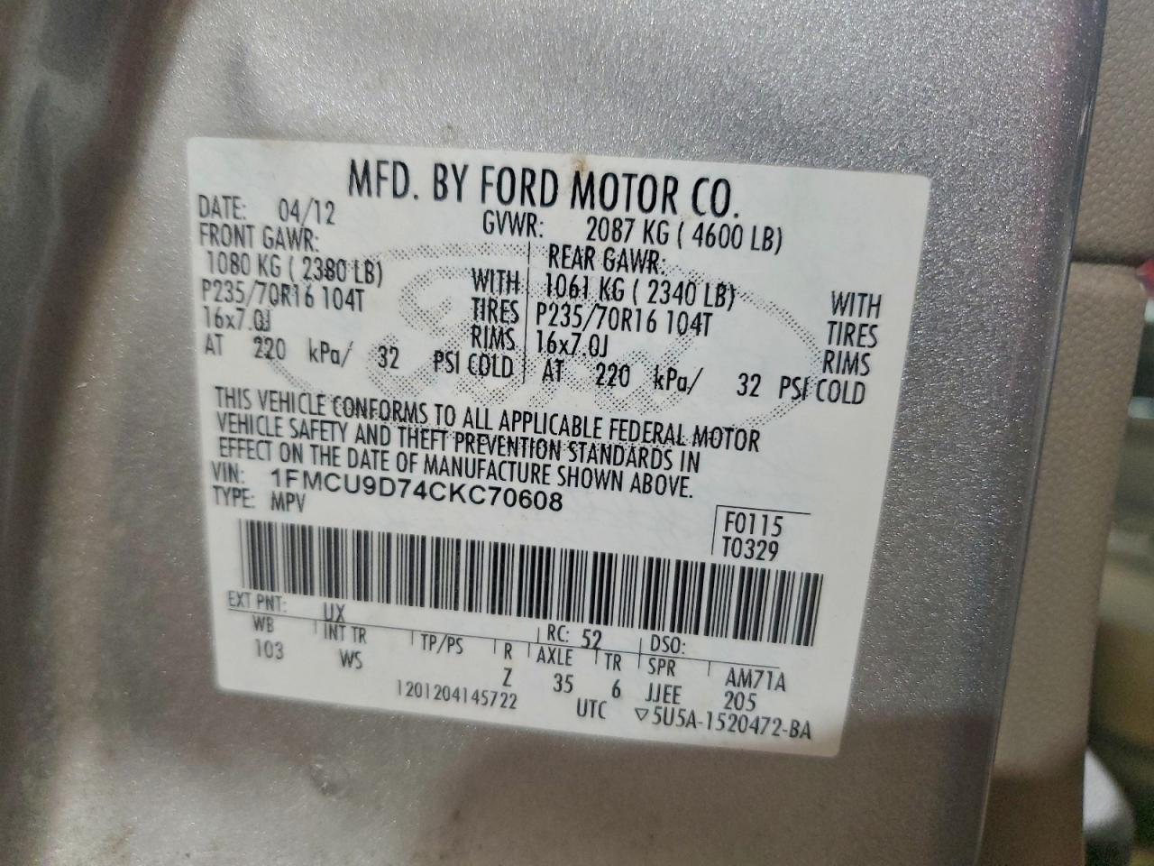 2012 FORD ESCAPE XLT photo 14