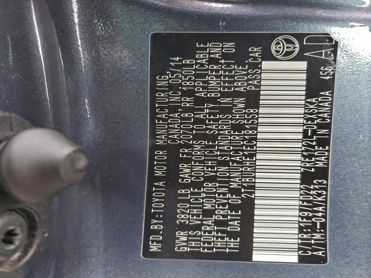 2014 TOYOTA COROLLA L photo 12