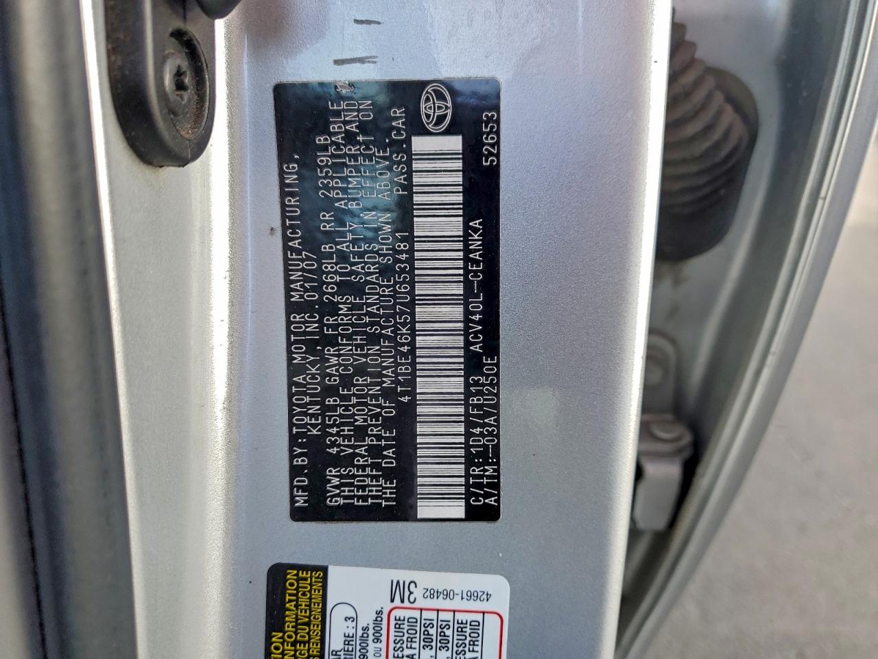 2007 TOYOTA CAMRY CE photo 12