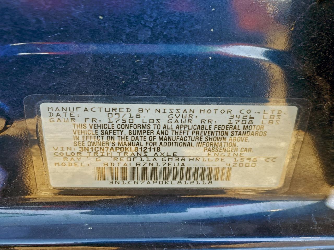 2019 NISSAN VERSA S photo 13