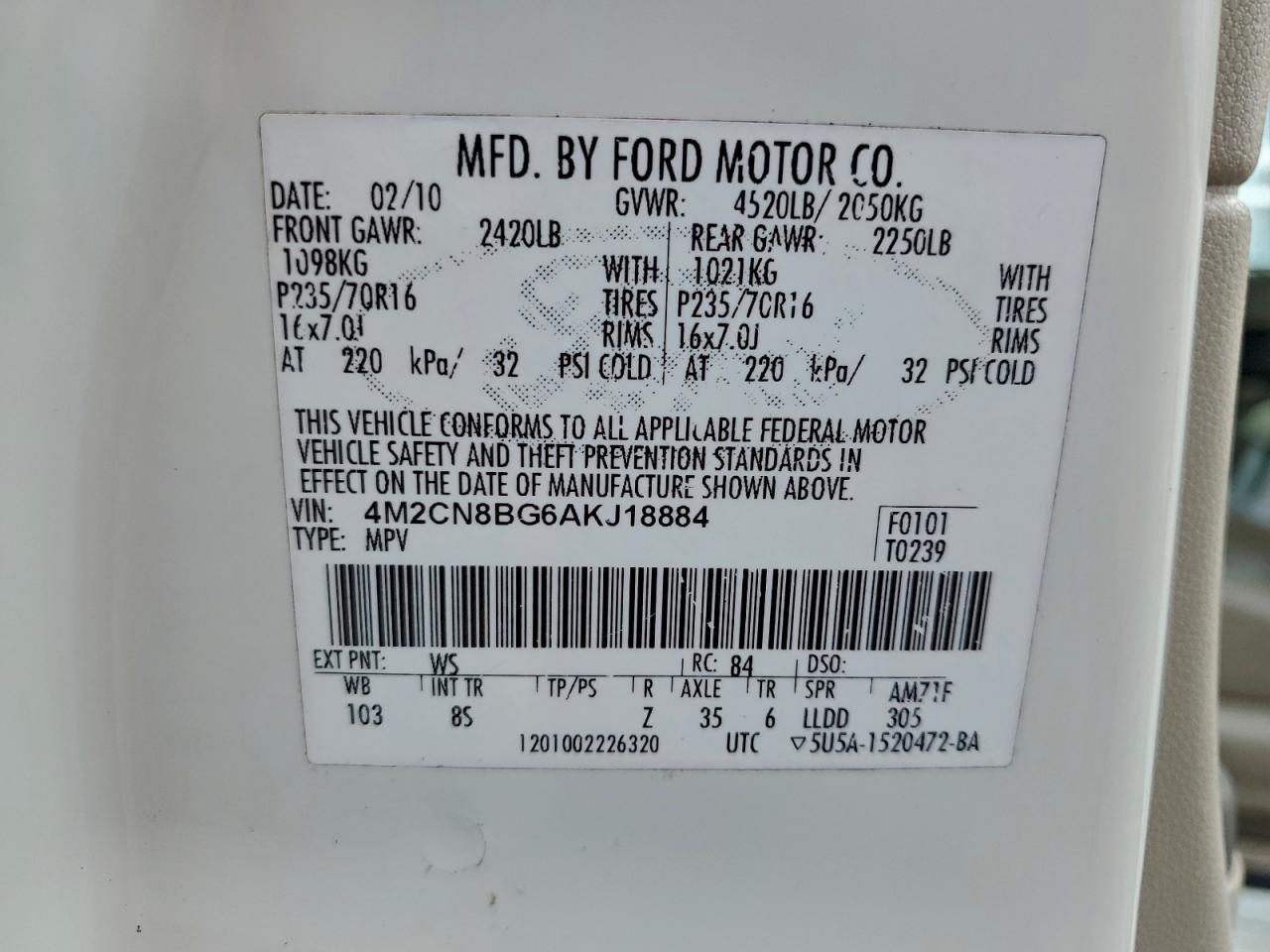 2010 MERCURY MARINER photo 12
